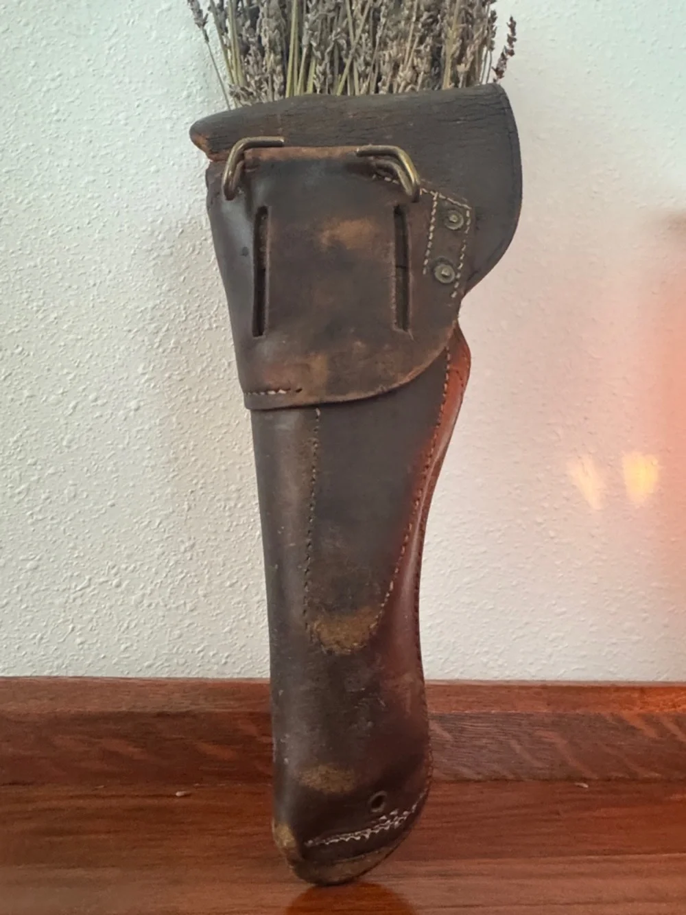 Antique Rustic Brown Leather Holster with Dried Lavender - Ranch Home Accent
